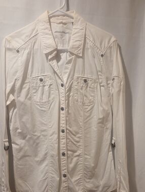 Womens M White Cotton Outdoor Conversion 3/4 Sleeve Shirt